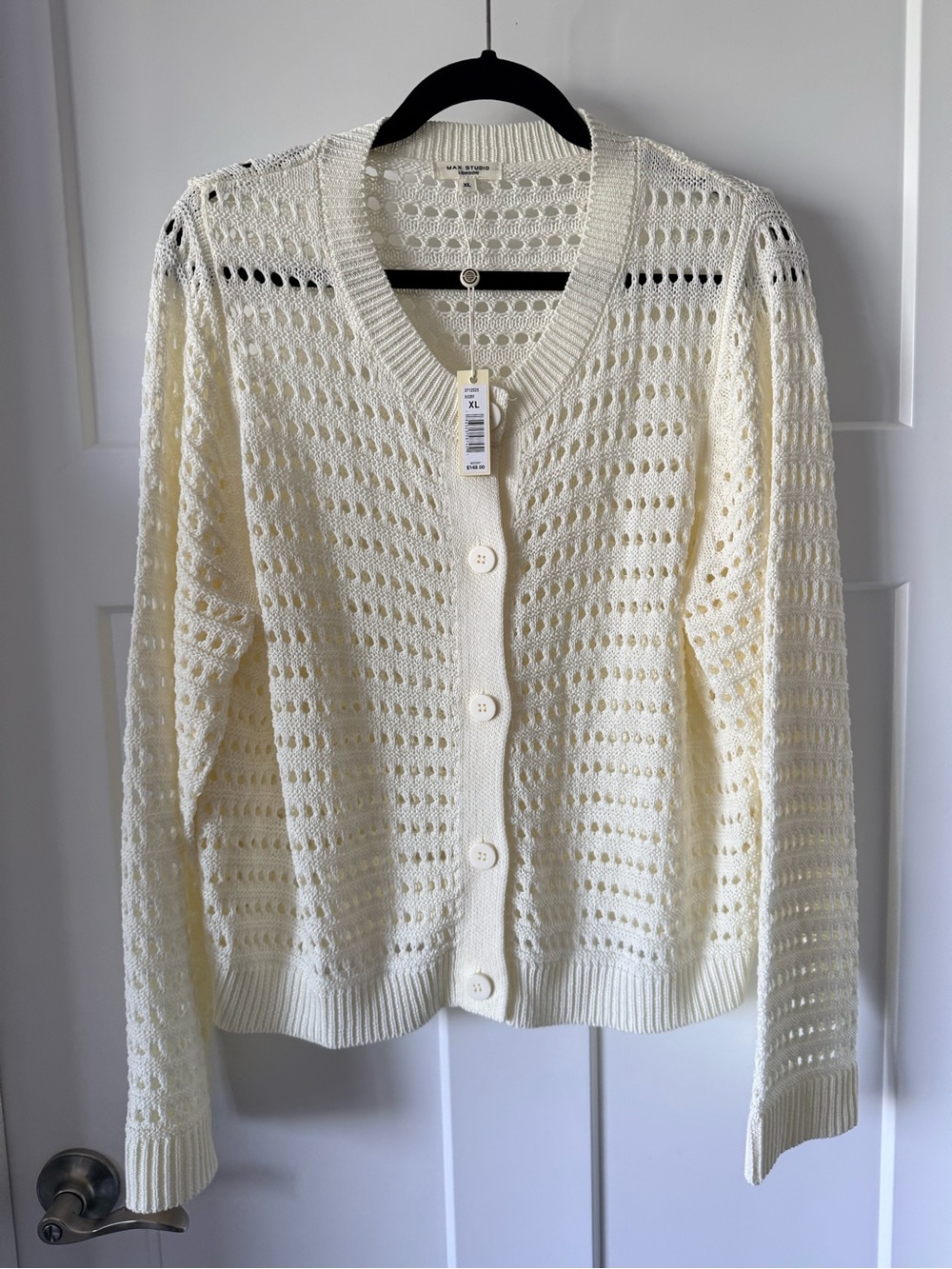 Max Studio Ivory XL Open-Knit Button-Front Women’s Cardigan Sweater NWT